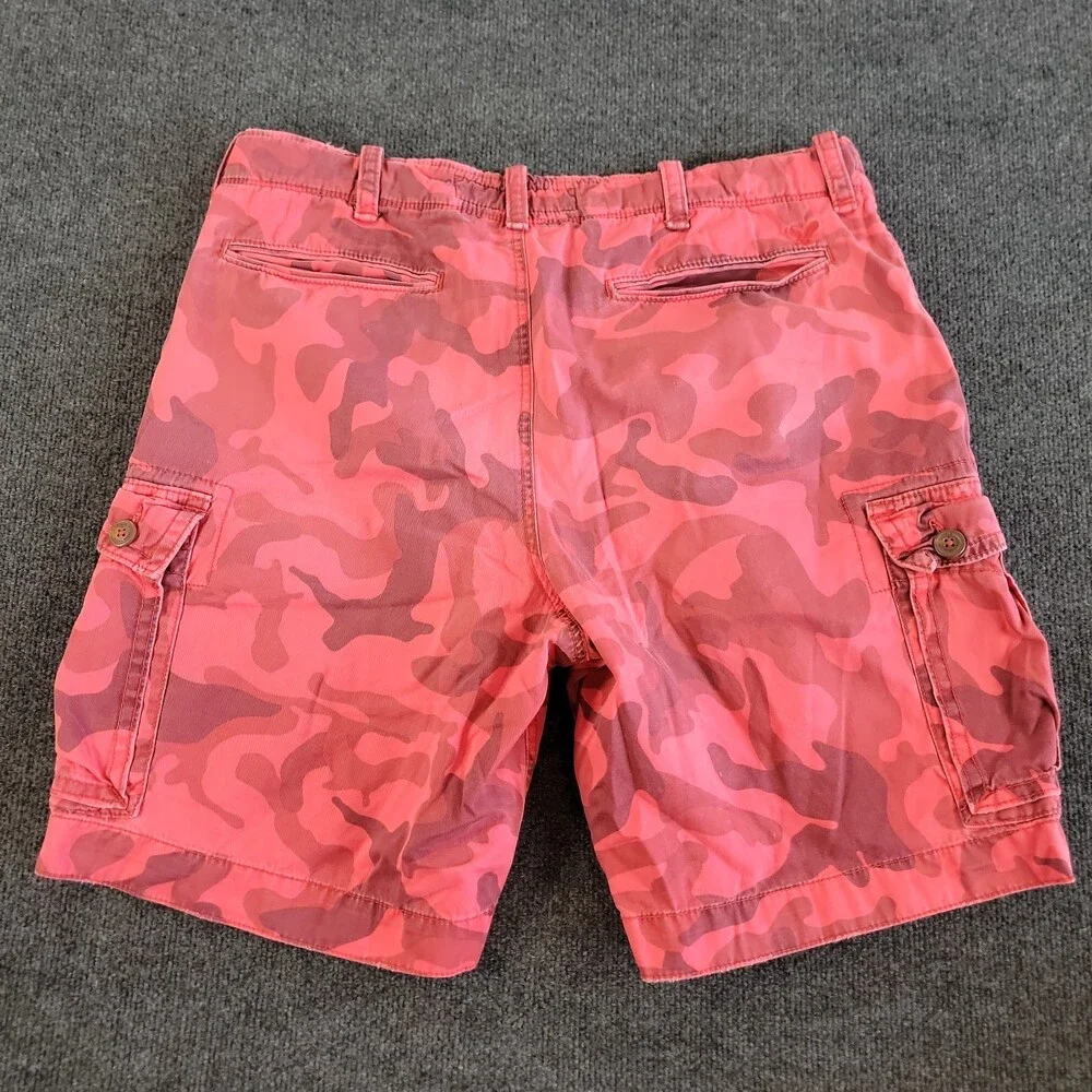 American Eagle Cargo Shorts Mens 38 Red Camo Classic Outdoor Military Preppy